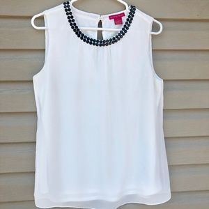 Sunny Leigh Sleeveless Embellished Neckline Blouse
